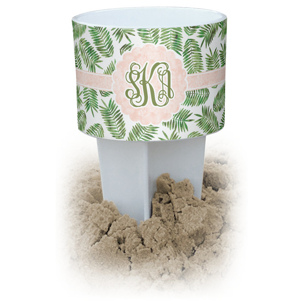 Custom Tropical Leaves White Beach Spiker Drink Holder (Personalized)