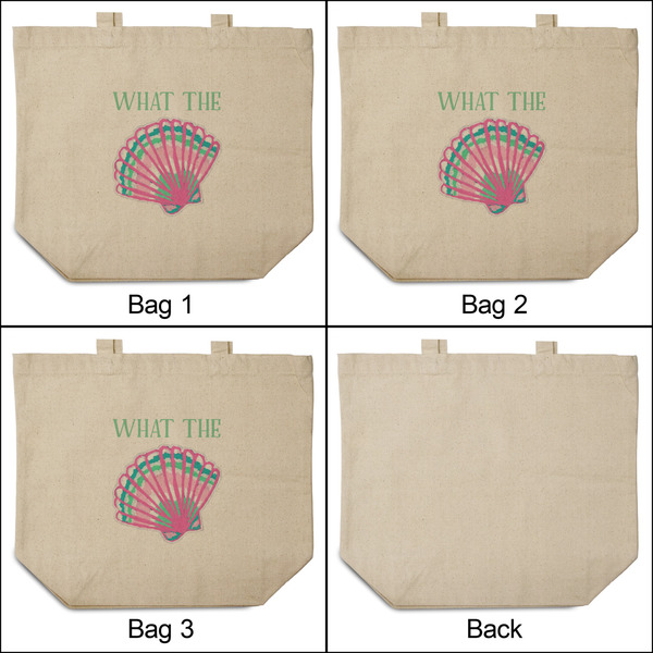 Preppy Sea Shells 3 Reusable Cotton Grocery Bags - Front & Back View