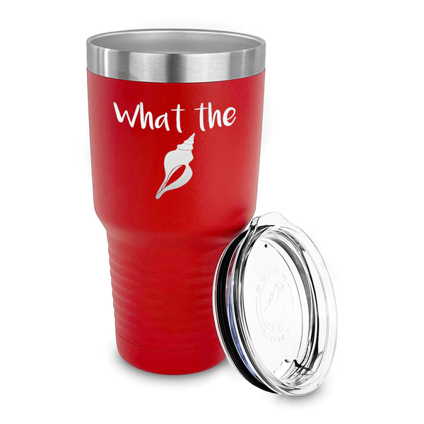 Preppy Sea Shells 30 oz Stainless Steel Ringneck Tumblers - Red - LID OFF
