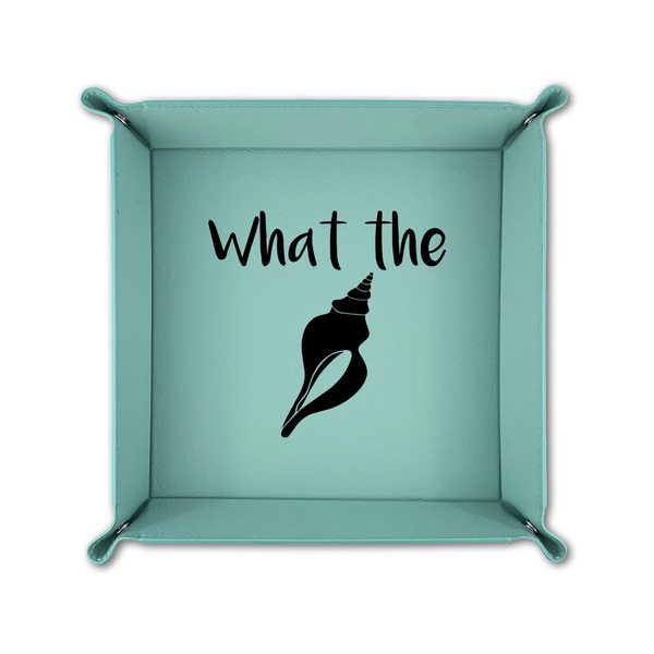 Preppy Sea Shells 6" x 6" Teal Leatherette Snap Up Tray - FOLDED UP