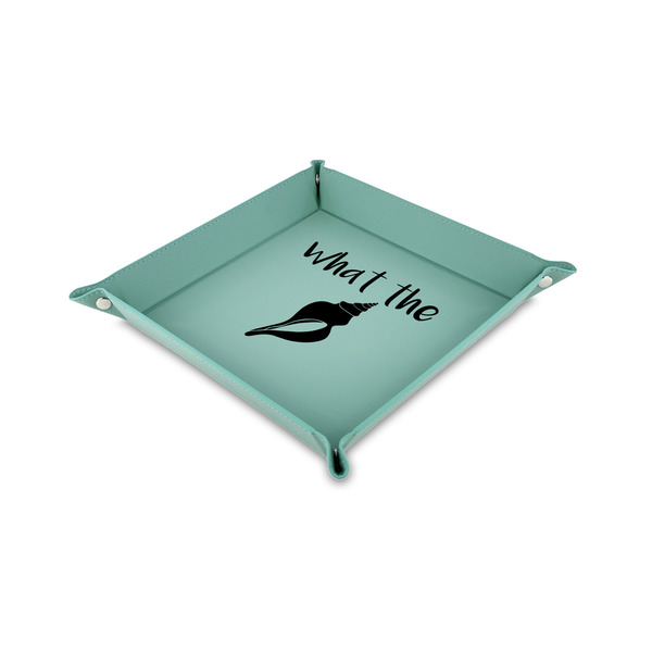 Custom Preppy Sea Shells 6" x 6" Teal Faux Leather Valet Tray (Personalized)