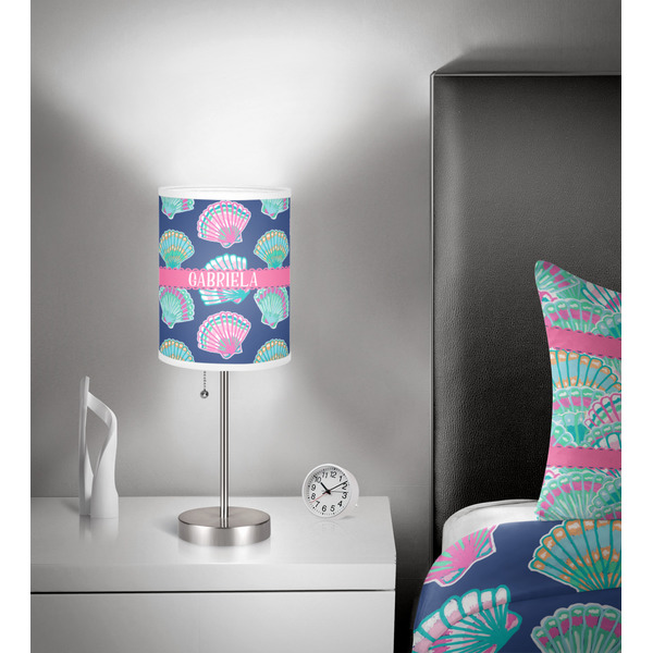 Preppy Sea Shells 7 inch drum lamp shade - in room