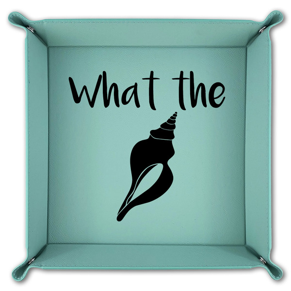 Preppy Sea Shells 9" x 9" Teal Leatherette Snap Up Tray - FOLDED