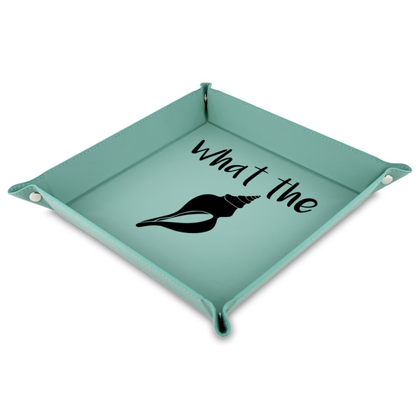 Custom Preppy Sea Shells 9" x 9" Teal Faux Leather Valet Tray (Personalized)