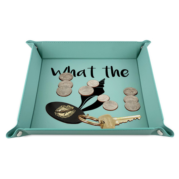 Preppy Sea Shells 9" x 9" Teal Leatherette Snap Up Tray - STYLED