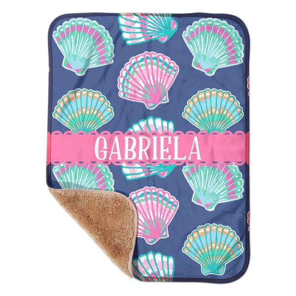 Custom Preppy Sea Shells Sherpa Baby Blanket - 30" x 40" w/ Name or Text
