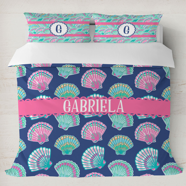 Custom Preppy Sea Shells Duvet Cover Set - King (Personalized)