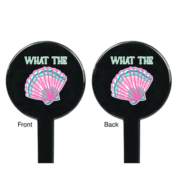 Preppy Sea Shells Black Plastic 7" Stir Stick - Double Sided - Round - Front & Back