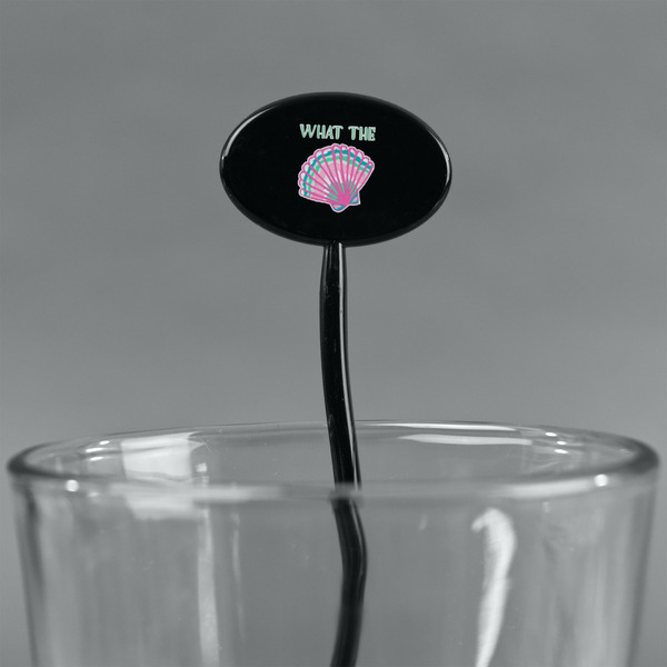 Preppy Sea Shells Black Plastic 7" Stir Stick - Oval - Main