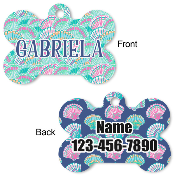 Preppy Sea Shells Bone Shaped Dog Tag - Front & Back