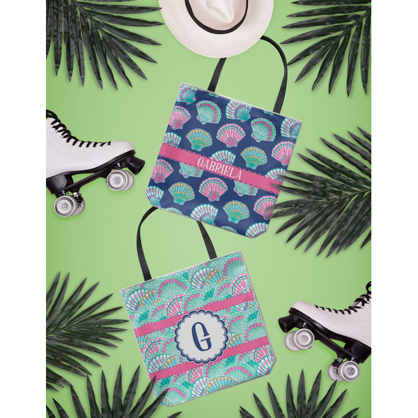Preppy Sea Shells Canvas Tote Lifestyle Front and Back- 13x13