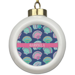 Preppy Sea Shells Ceramic Ball Ornament (Personalized)