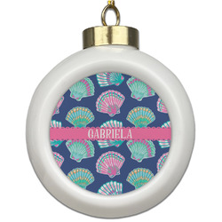 Preppy Sea Shells Ceramic Ball Ornament (Personalized)