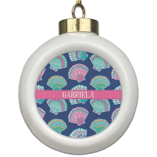 Custom Preppy Sea Shells Ceramic Ball Ornament (Personalized)