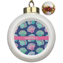 Preppy Sea Shells Ceramic Ball Ornaments - Poinsettia Garland (Personalized)