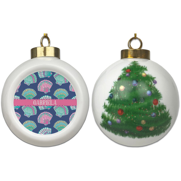 Preppy Sea Shells Ceramic Christmas Ornament - X-Mas Tree (APPROVAL)