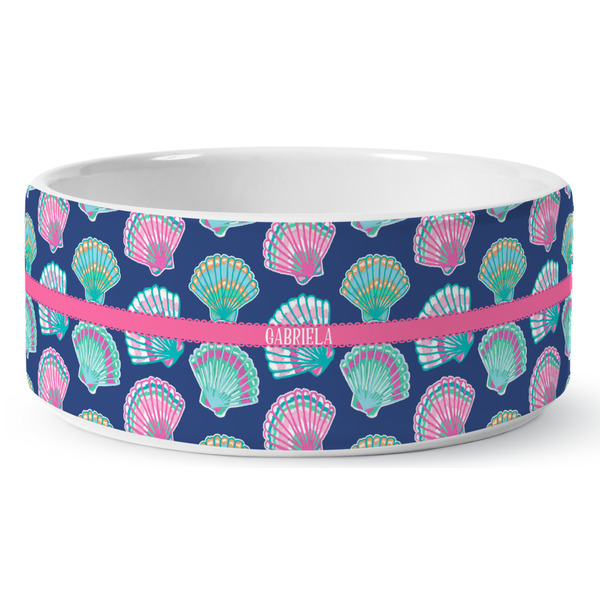 Preppy Sea Shells Ceramic Dog Bowl - Medium - Front
