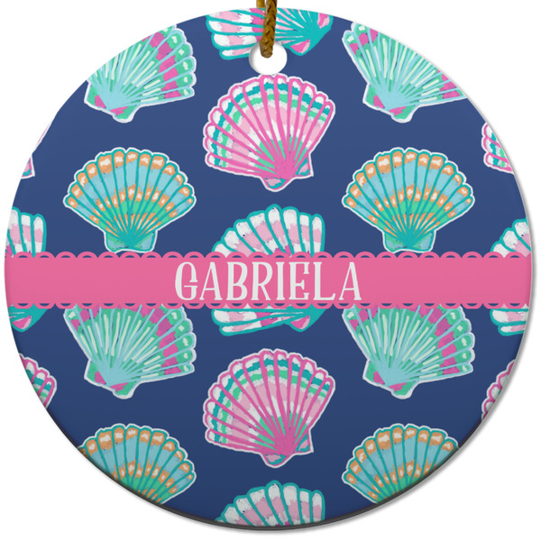 Preppy Sea Shells Ceramic Flat Ornament - Circle (Front)