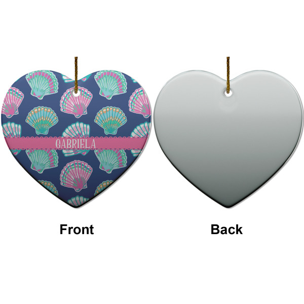 Preppy Sea Shells Ceramic Flat Ornament - Heart Front & Back (APPROVAL)