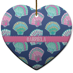 Preppy Sea Shells Heart Ceramic Ornament w/ Name or Text
