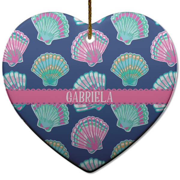 Preppy Sea Shells Ceramic Flat Ornament - Heart (Front)