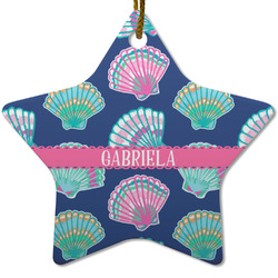 Preppy Sea Shells Star Ceramic Ornament w/ Name or Text