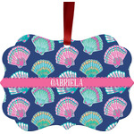 Preppy Sea Shells Metal Frame Ornament - Double Sided w/ Name or Text
