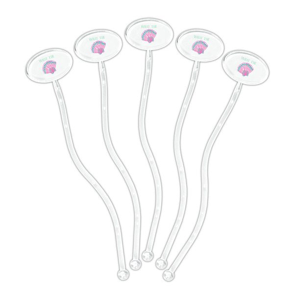Preppy Sea Shells Clear Plastic 7" Stir Stick - Oval - Fan