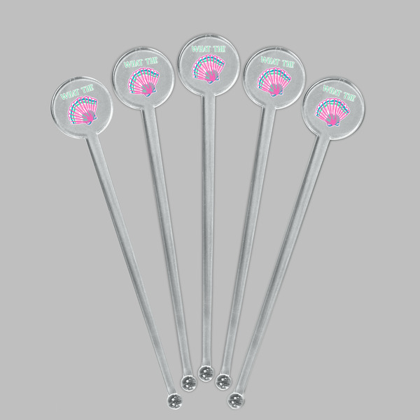 Preppy Sea Shells Clear Plastic 7" Stir Stick - Round - Fan View
