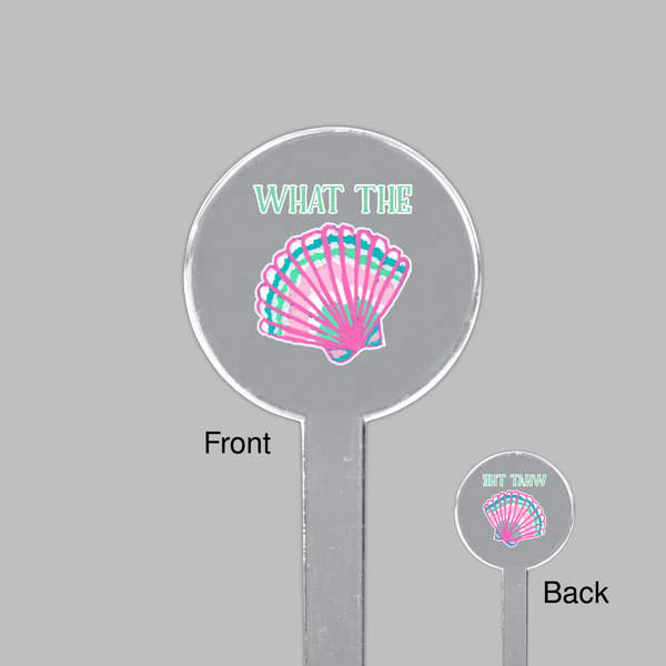 Preppy Sea Shells Clear Plastic 7" Stir Stick - Round - Front & Back