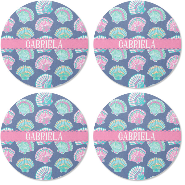 Preppy Sea Shells Coaster Round Rubber Back - Apvl