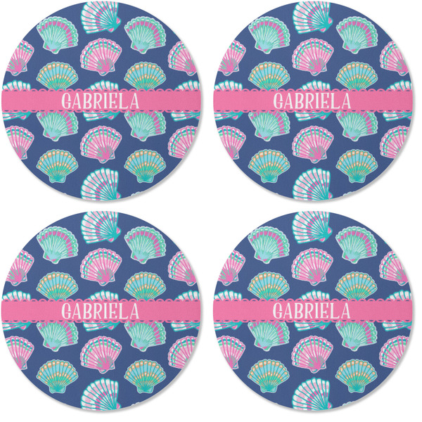 Preppy Sea Shells Coaster Round Rubber Back - Apvl