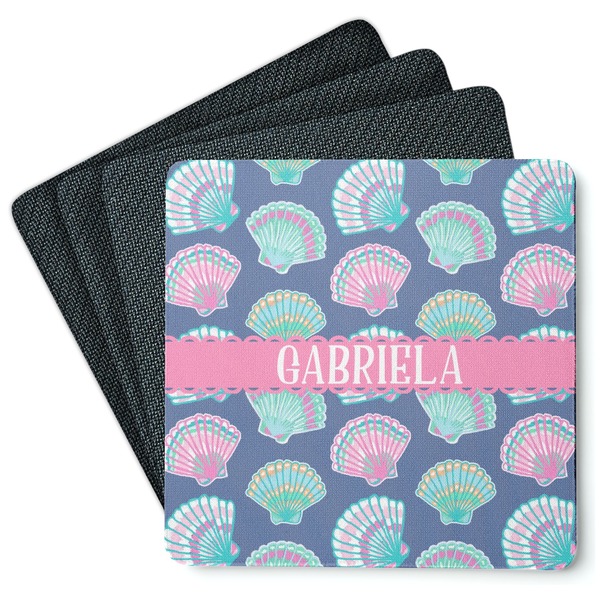 Custom Preppy Sea Shells Square Rubber Backed Coasters - Set of 4 (Personalized)