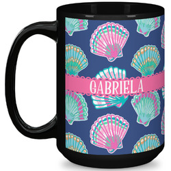 Preppy Sea Shells 15 Oz Coffee Mug - Black (Personalized)