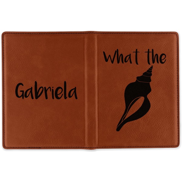 Preppy Sea Shells Cognac Leather Passport Holder Outside Double Sided - Apvl