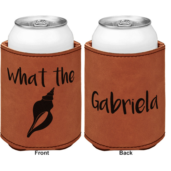 Preppy Sea Shells Cognac Leatherette Can Sleeve - Double Sided Front and Back