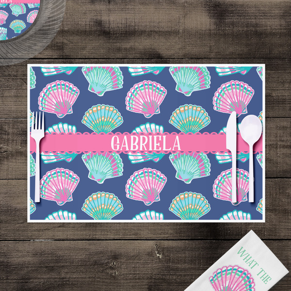 Preppy Sea Shells Disposable Paper Placemat - In Context