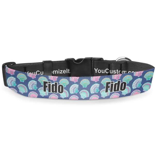 Custom Preppy Sea Shells Deluxe Dog Collar - Double Extra Large (20.5" to 35") (Personalized)