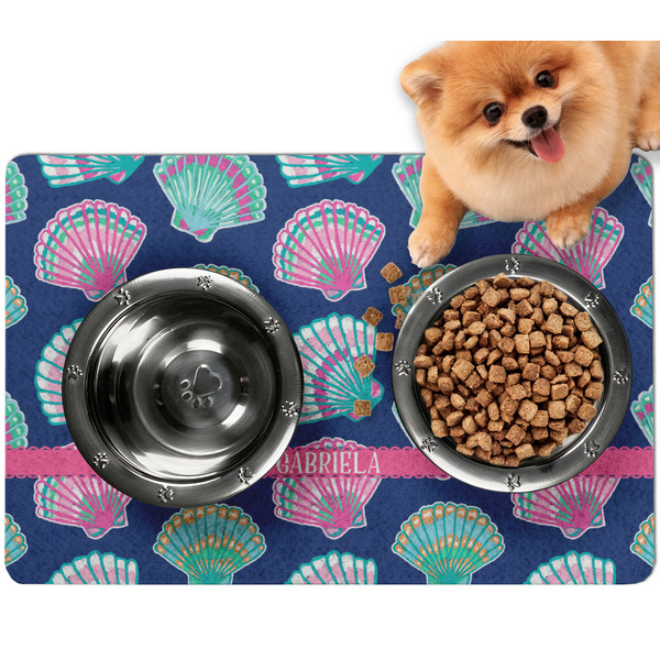 Custom Preppy Sea Shells Dog Food Mat - Small w/ Name or Text