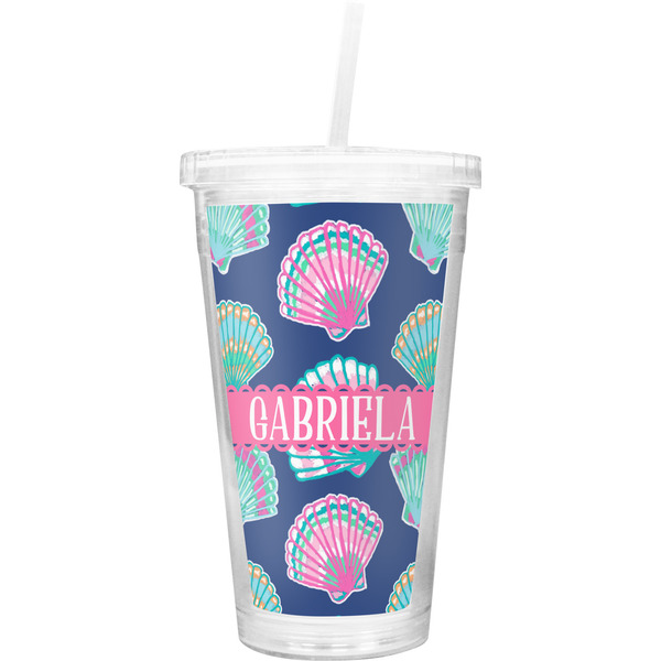 Custom Preppy Sea Shells Double Wall Tumbler with Straw (Personalized)
