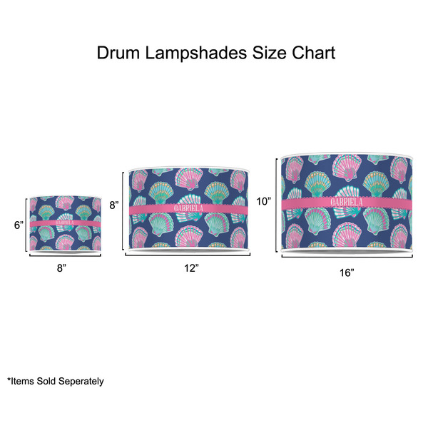 Preppy Sea Shells Drum Lampshades - Sizing Chart
