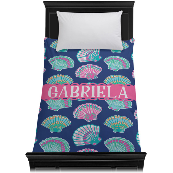 Preppy Sea Shells Duvet Cover - Twin - On Bed - No Prop