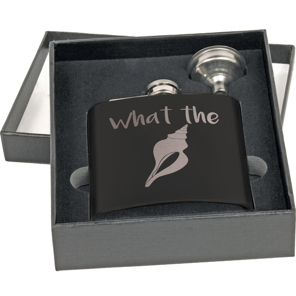 Preppy Sea Shells Engraved Black Flask Gift Set