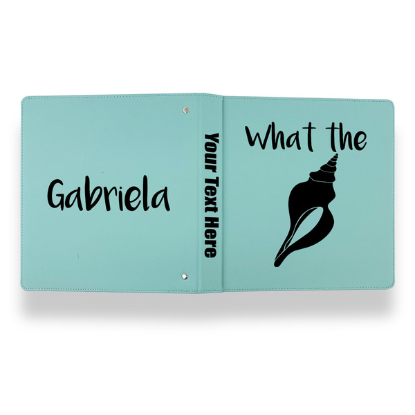 Preppy Sea Shells Leather Binder - 1" - Teal - Back Spine Front View