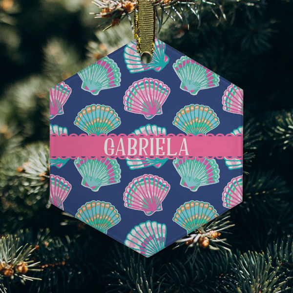 Preppy Sea Shells Frosted Glass Ornament - Hexagon (Lifestyle)
