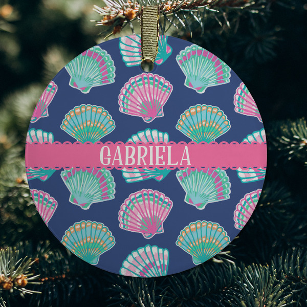 Preppy Sea Shells Frosted Glass Ornament - Round (Lifestyle)