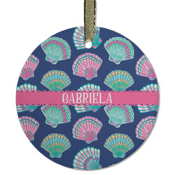 Preppy Sea Shells Flat Glass Ornament - Round w/ Name or Text