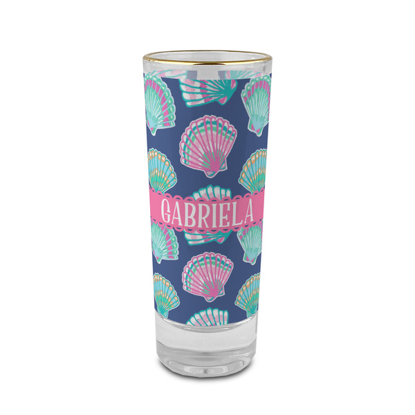 Custom Preppy Sea Shells 2 oz Shot Glass -  Glass with Gold Rim - Single (Personalized)