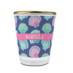 Preppy Sea Shells Glass Shot Glass - 1.5 oz - with Gold Rim - Single (Personalized)