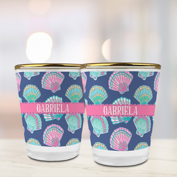 Preppy Sea Shells Glass Shot Glass - with gold rim - LIFESTYLE